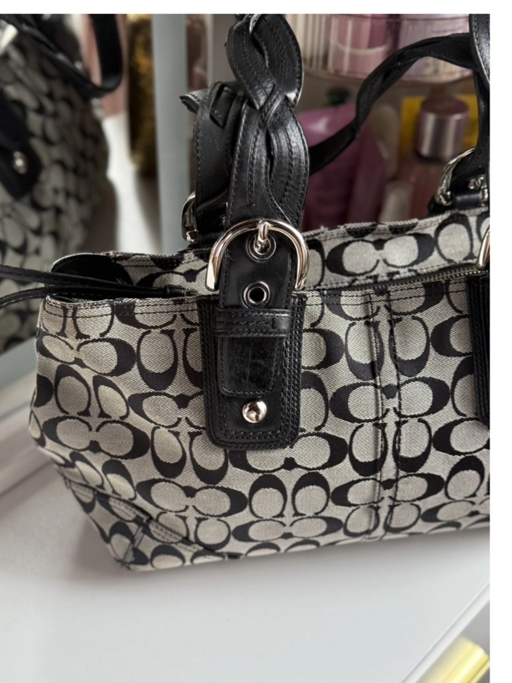 Coach Black and Gray Signature Canvas Shoulder Bag - Picture 7 of 9